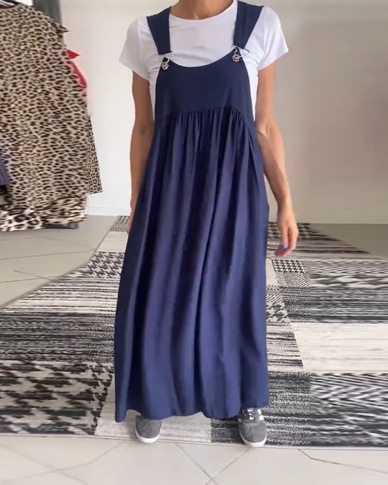 Sukienka casualowa w jednolitym kolorze z szelkami