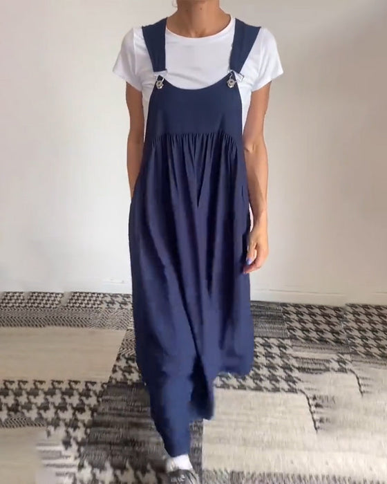 Sukienka casualowa w jednolitym kolorze z szelkami