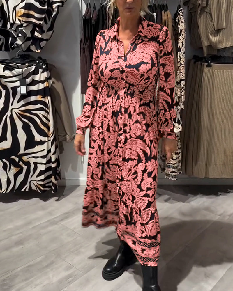 Modna Sukienka Z Kołnierzem I Nadrukiem