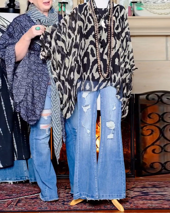 Bluzka Nietoperzowy Rękaw Nadruk Długi Rękaw