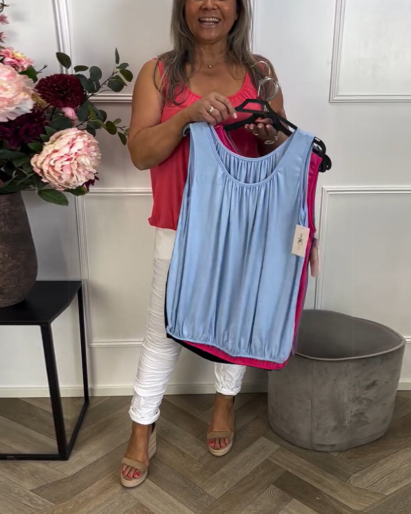 Top Bez Rękawów Jednolity Plisowany