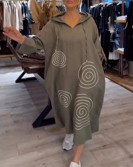 Sukienka Z Kapturem Długi Rękaw Luźna