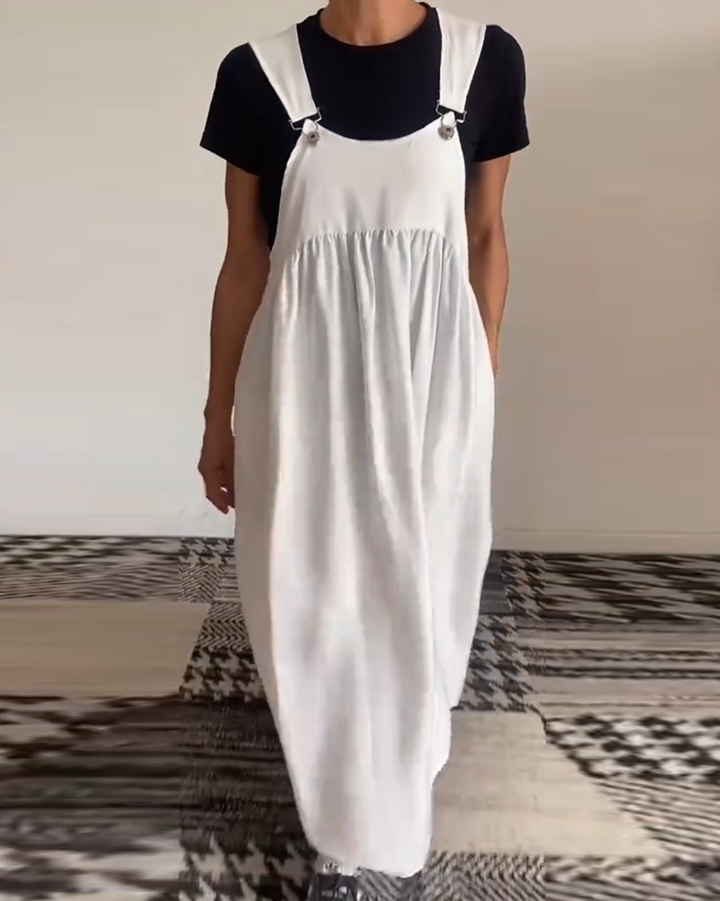 Sukienka casualowa w jednolitym kolorze z szelkami