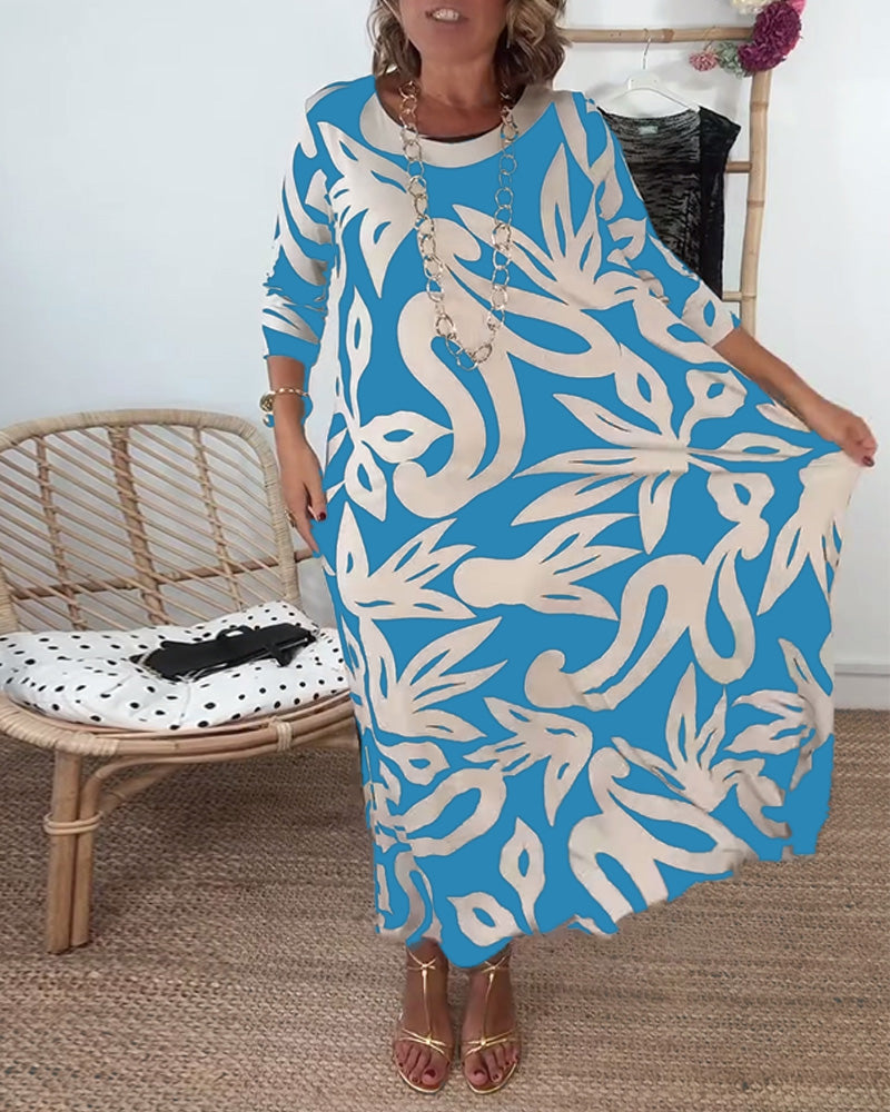 Sukienka Z Okrągłym Dekoltem I Długimi Rękawami Z Wzorem