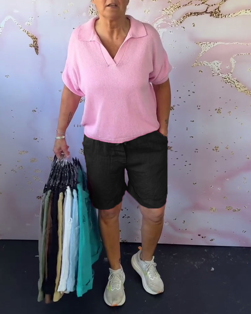 Szorty Jednokolorowe Bawełna I Len Codzienne