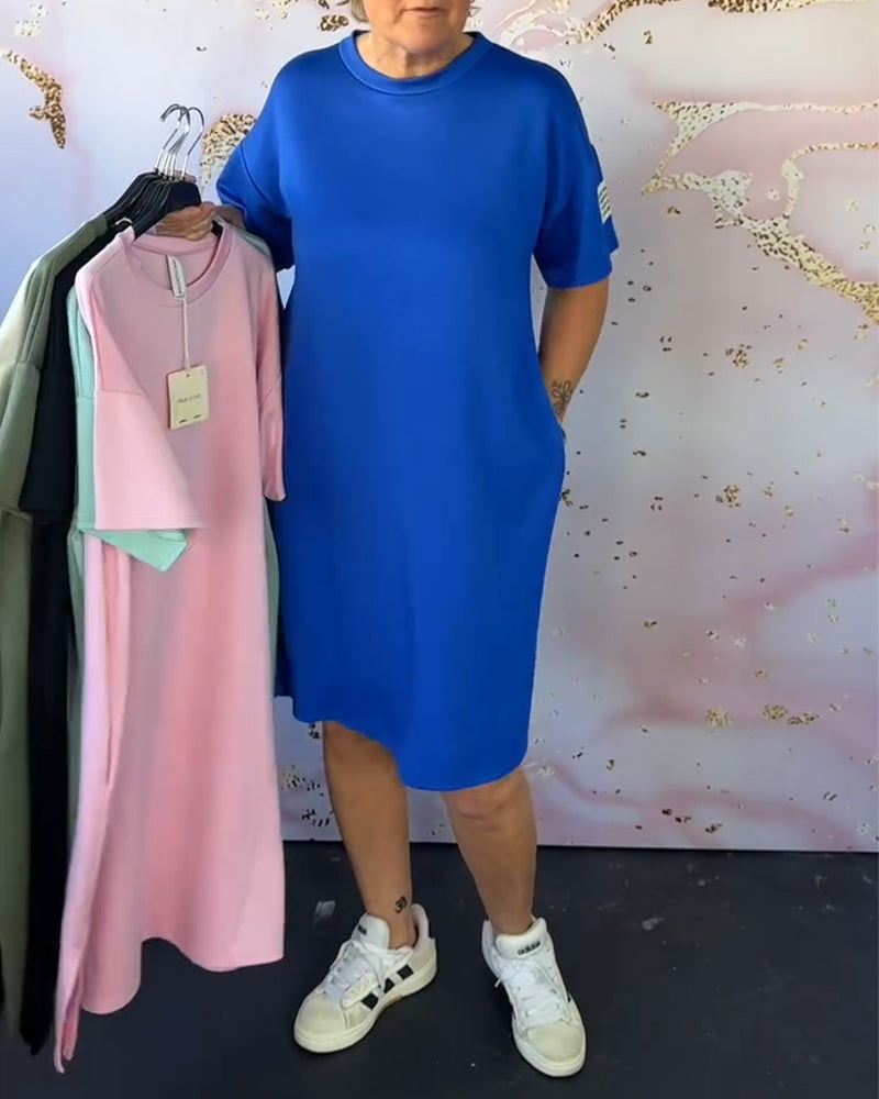 Sukienka Okrągły Dekolt Casual Krótki Rękaw Prosta