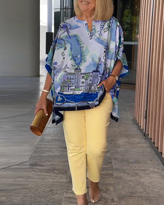 Bluzka Nietoperzowy Rękaw Print