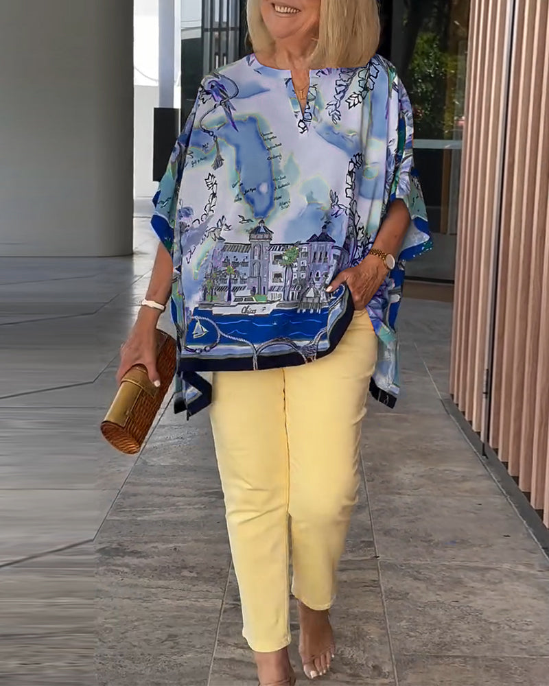 Bluzka Nietoperzowy Rękaw Print