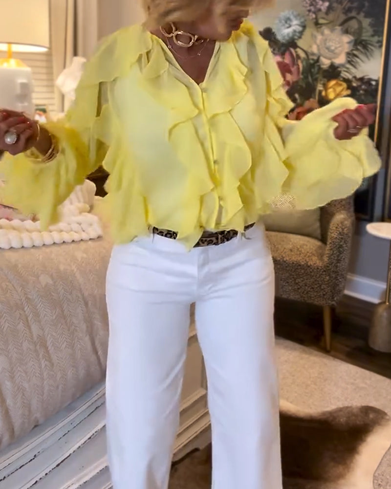 Falbaniasta, Zwiewna Koszula W Jednolitym Kolorze