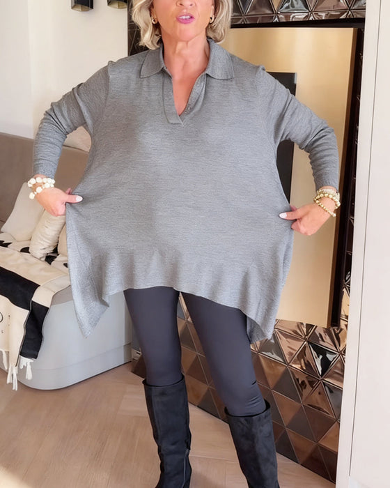 Nierówny Kołnierz Długi Rękaw Top