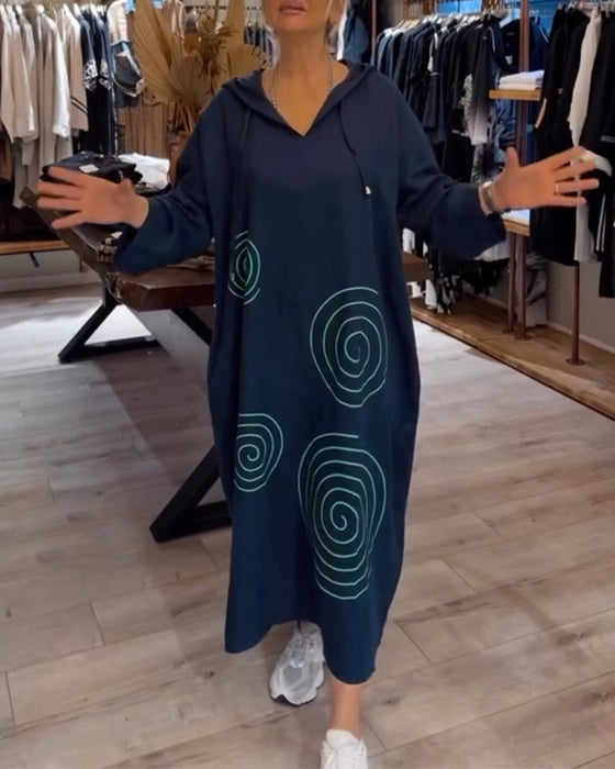 Sukienka Z Kapturem Długi Rękaw Luźna