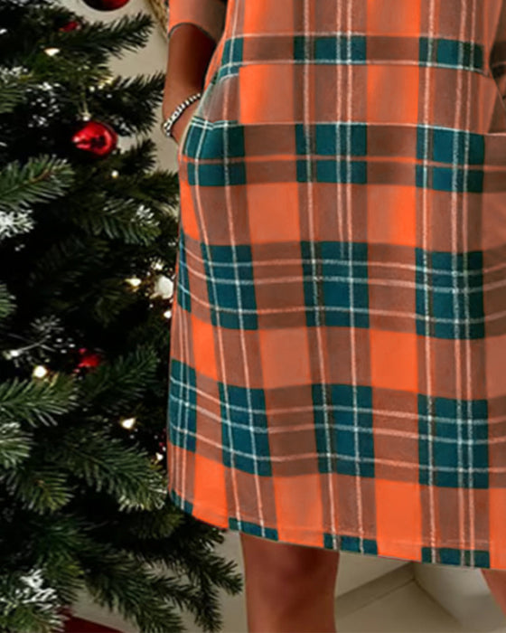 Sukienka Długi Rękaw Bluza W Kratę