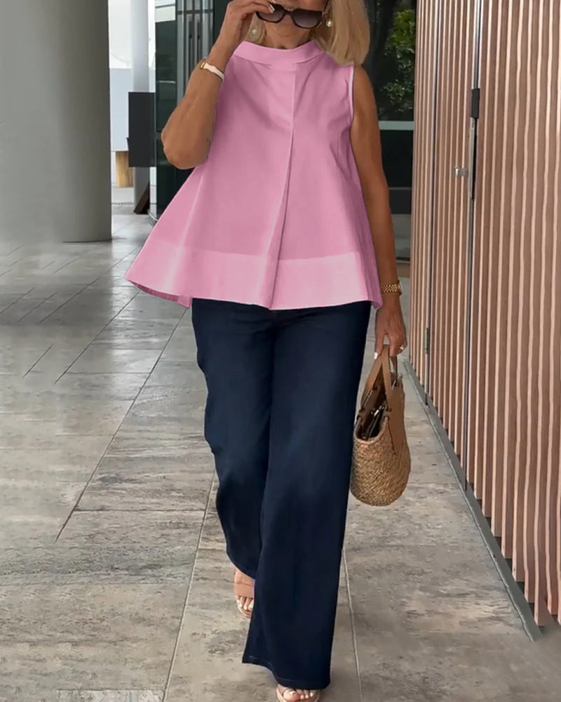 Bluzka Bez Rękawów Jednolita Prosta