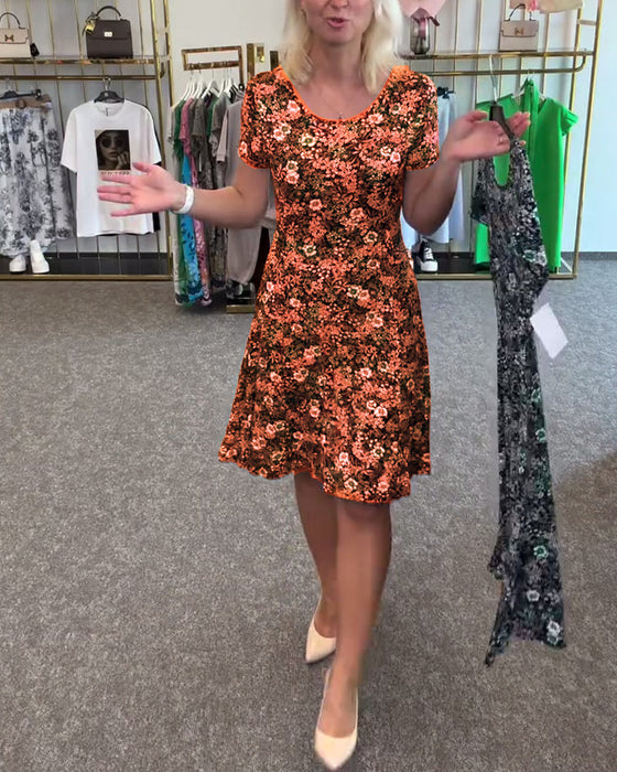 Sukienka Elegancka Wysmukła Talia Drukowana