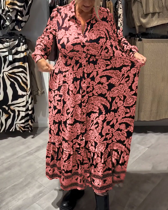 Modna Sukienka Z Kołnierzem I Nadrukiem