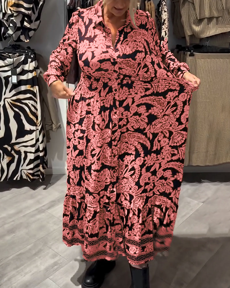 Modna Sukienka Z Kołnierzem I Nadrukiem