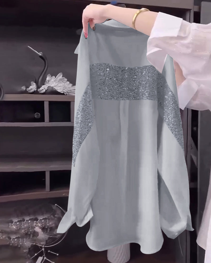 Koszula Z Długim Rękawem I Połyskującymi Klapami