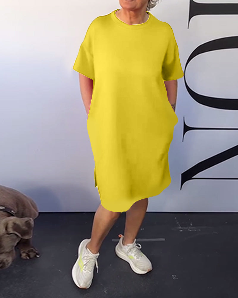 Sukienka Okrągły Dekolt Casual Krótki Rękaw Prosta