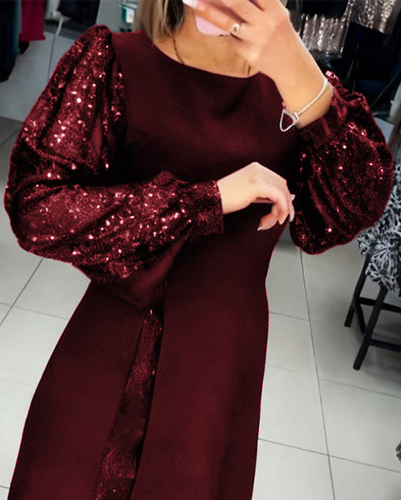 Elegancka Sukienka Z Bufiastymi Rękawami I Detalami Patchwork