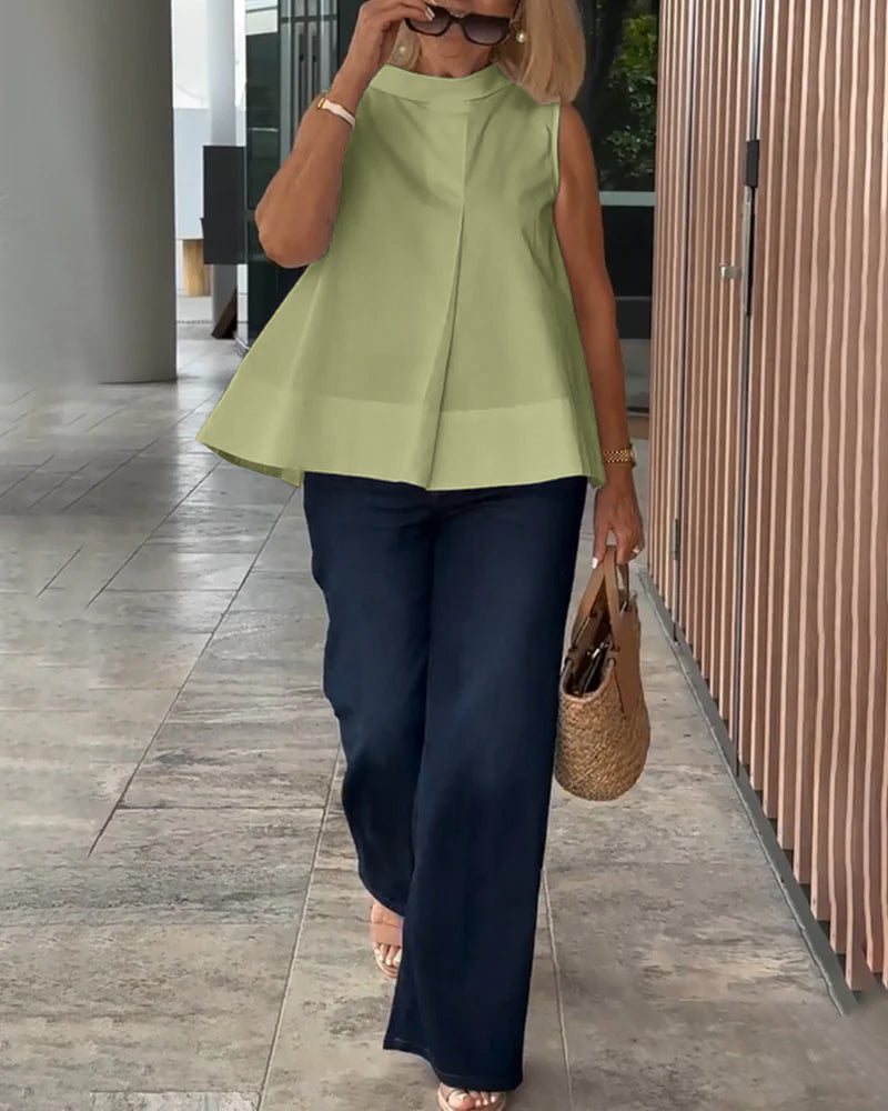 Bluzka Bez Rękawów Jednolita Prosta