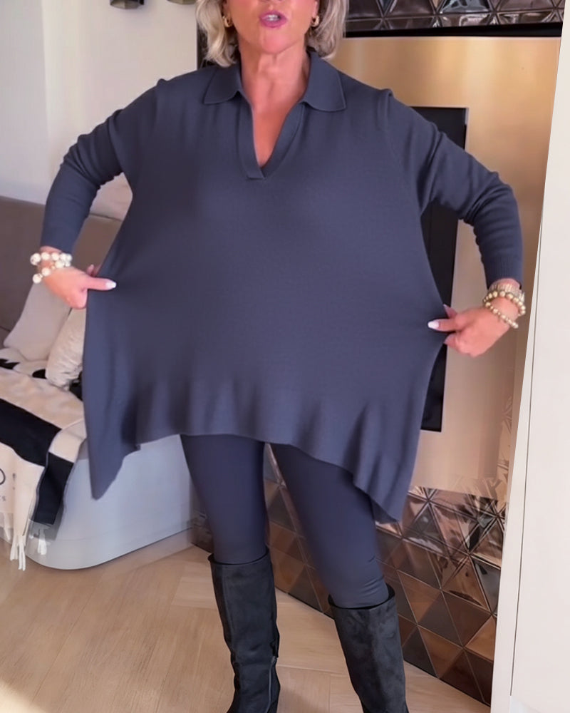 Nierówny Kołnierz Długi Rękaw Top