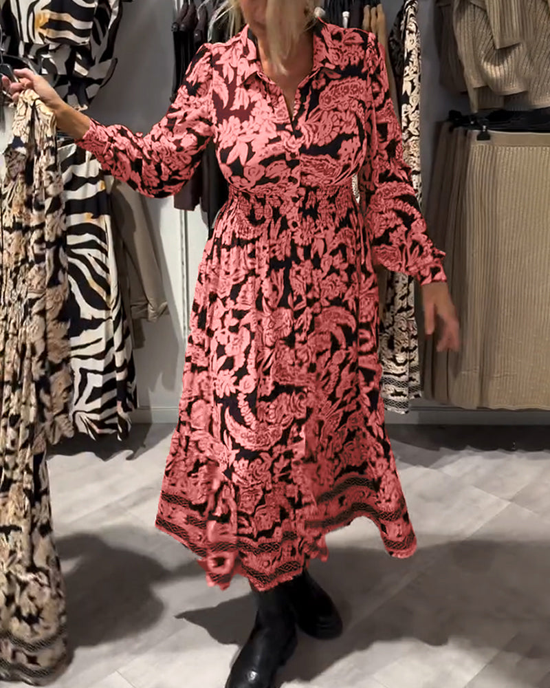 Modna Sukienka Z Kołnierzem I Nadrukiem