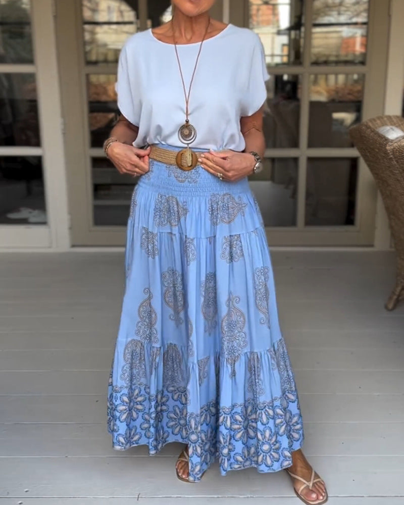 Luźna koszulka w jednolitym kolorze z okrągłym dekoltem