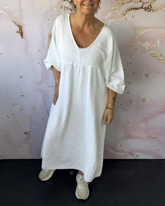 Sukienka Leśny Styl Dekolt W Serek Marszczona Gładka