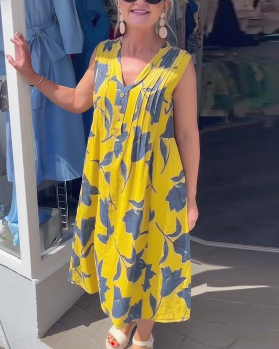 Sukienka Dekolt W Serek Bez Rękawów Drukowana