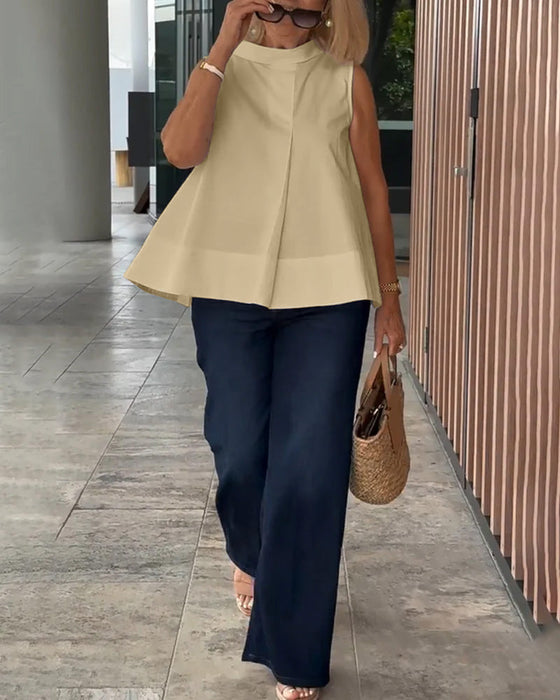 Bluzka Bez Rękawów Jednolita Prosta