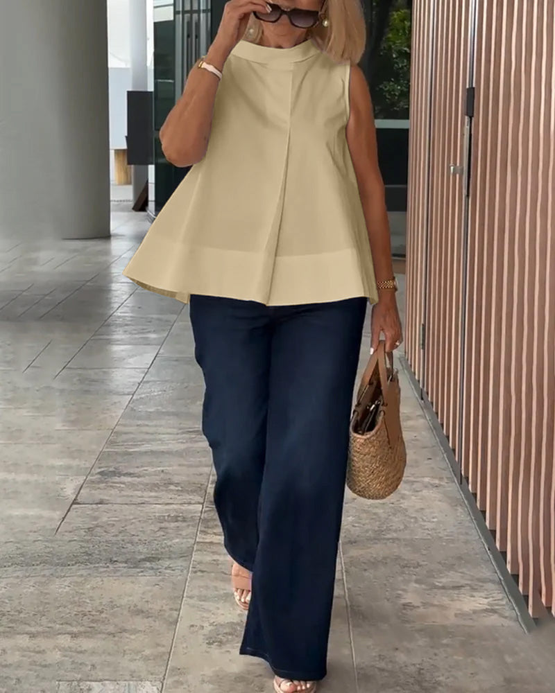 Bluzka Bez Rękawów Jednolita Prosta