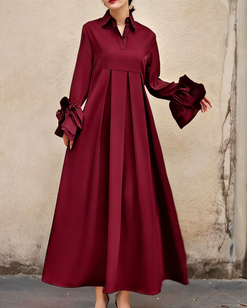 Sukienka Modna Kołnierzyk Koszulowy Rozkloszowany