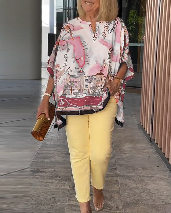 Bluzka Nietoperzowy Rękaw Print