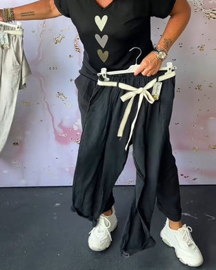 Wygodne codzienne spodnie z kieszeniami w jednolitym kolorze