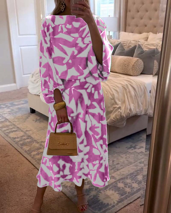 Zestaw Sukienka Codzienna Zadrukowane Rękawy Latarnia Temperament