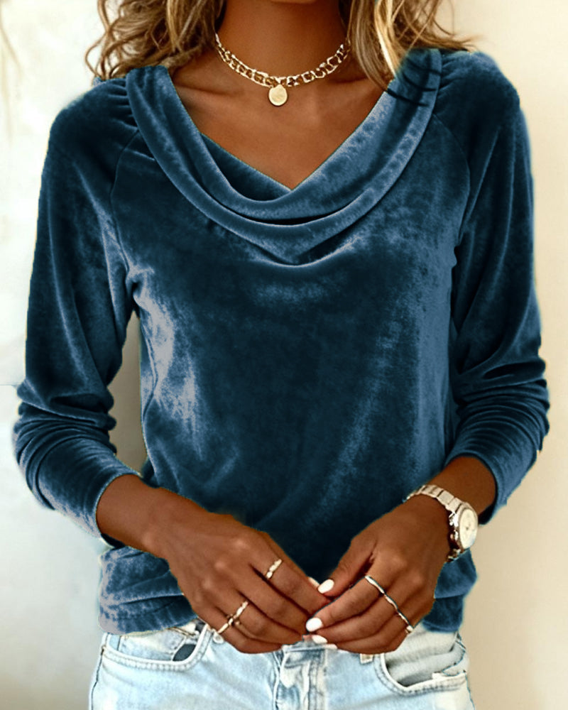 Długorękawowy Top Z Aksamitu W Jednolitym Kolorze