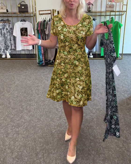 Sukienka Elegancka Wysmukła Talia Drukowana