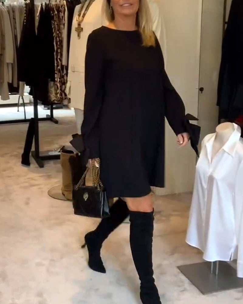 Sukienka Modna Okrągły Dekolt Kokarda Rękaw