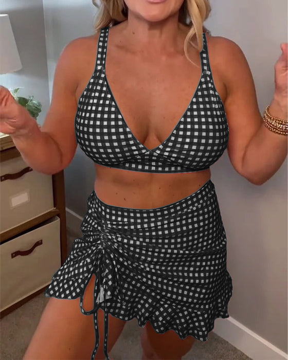 Strój kąpielowy na co dzień, na ramiączkach, w kratę, dwuczęściowy