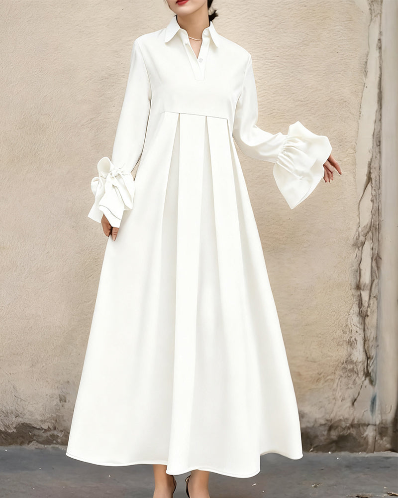 Sukienka Modna Kołnierzyk Koszulowy Rozkloszowany