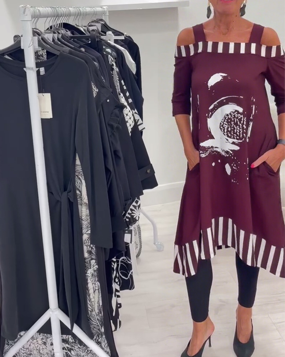 Sukienka Off-Shoulder Nieregularny Luźny Print