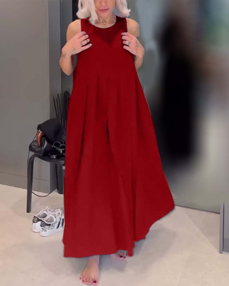 Elegancka sukienka typu tank w jednolitym kolorze z zakładką