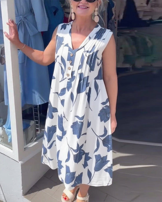 Sukienka Dekolt W Serek Bez Rękawów Drukowana