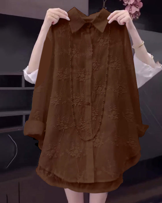 Koszula Jednokolorowa Haftowana Opadające Ramiona