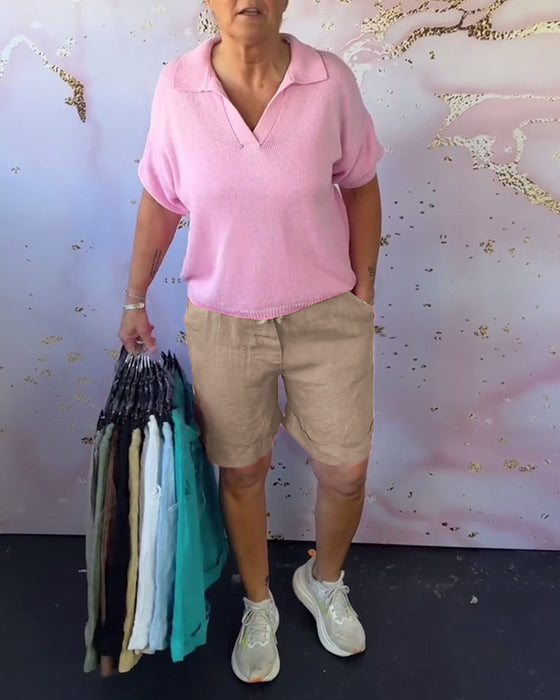 Szorty Jednokolorowe Bawełna I Len Codzienne