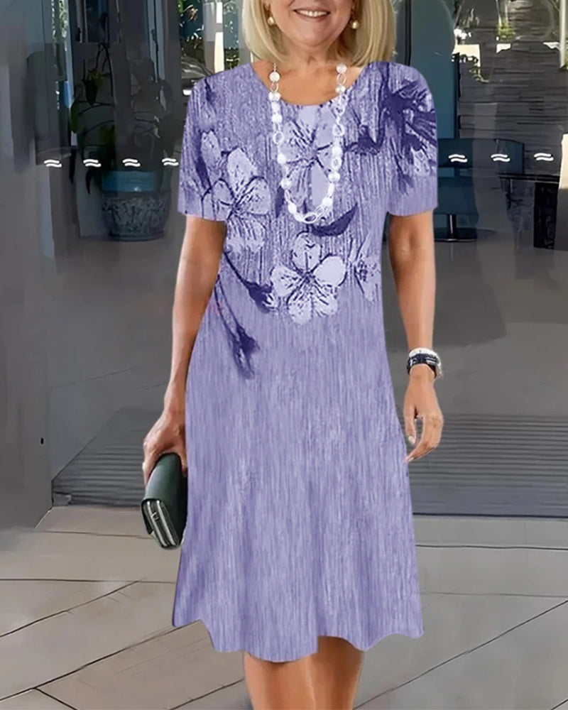 Sukienka Okrągły Dekolt Krótkie Rękawy Drukowana