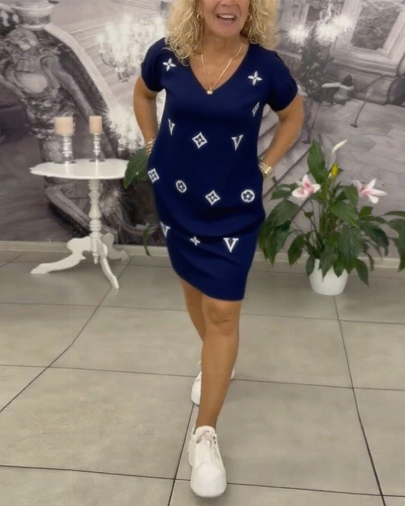Sukienka Moda Dekolt V Krótki Rękaw