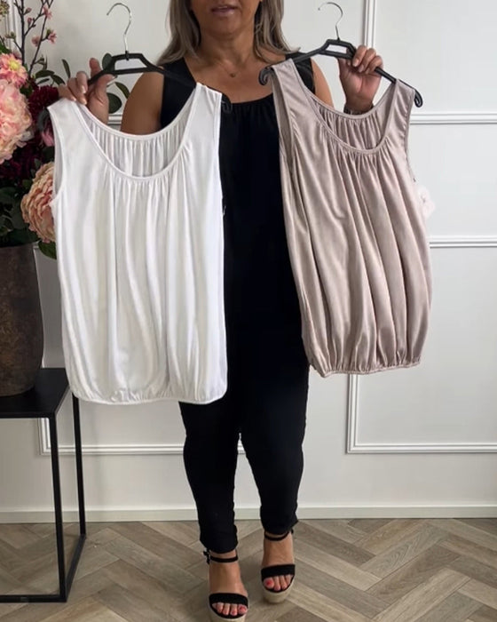 Top Bez Rękawów Jednolity Plisowany