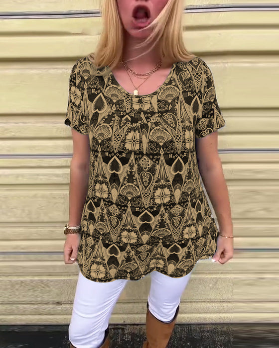 Koszulka casual retro okrągły dekolt nadruk