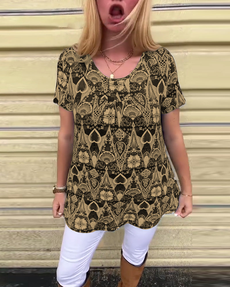 Koszulka casual retro okrągły dekolt nadruk